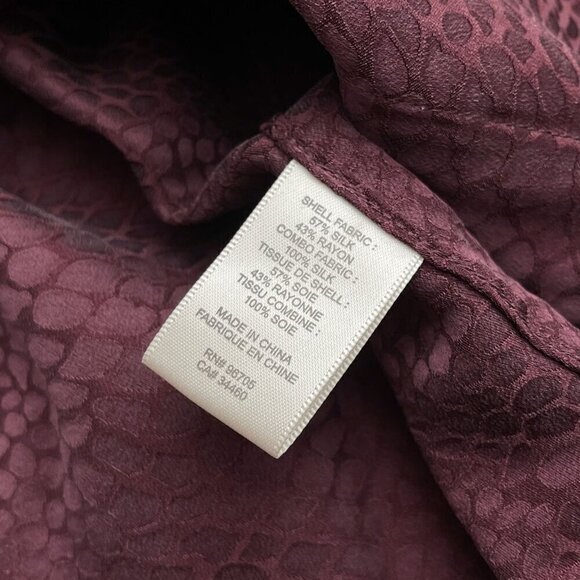 Rebecca Taylor Silk Keyhole Neck Crocodile Long Sleeve Blouse Purple Women M - Picture 8 of 12